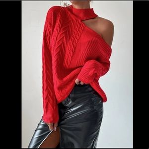 NWT Red cutout shoulder oversized sweater ❤️